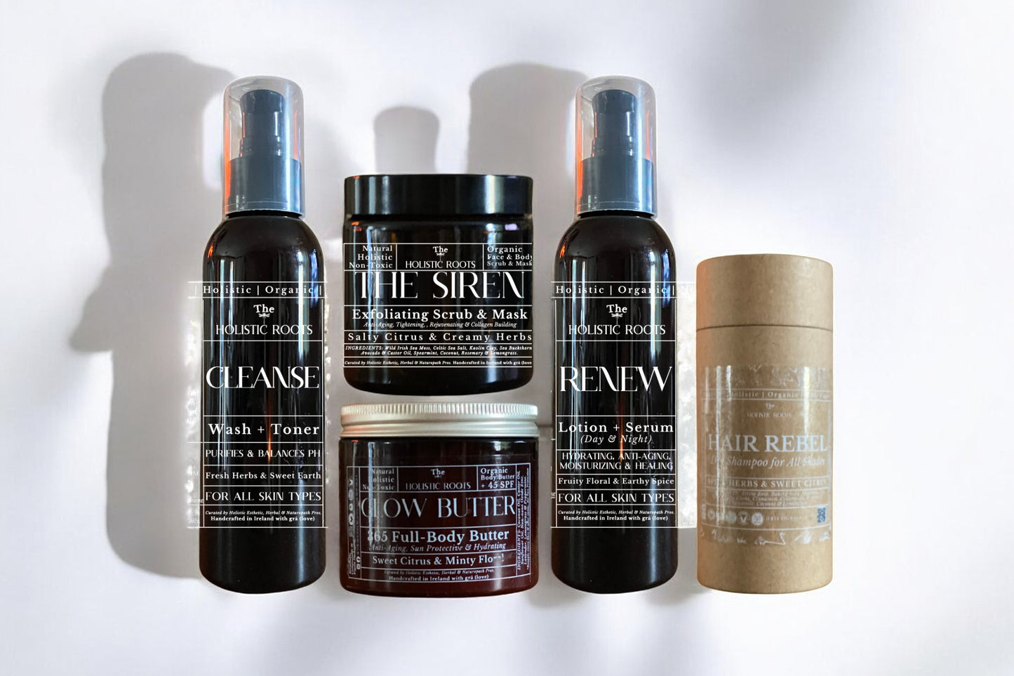 CLEANSE + RENEW + SIREN + GLOW BUTTER + HAIR REBEL (Wash & Lotion + Serum & Scrub/Mask & Body Butter & Dry Shampoo)