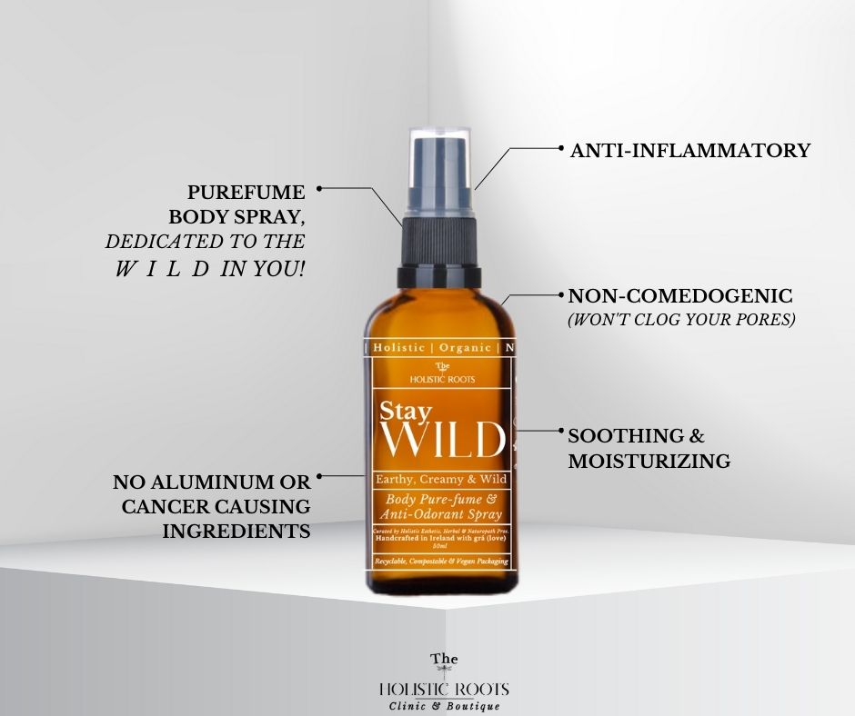 STAY WILD Purefume + Anti-Odorant Body Spray - Holistic - Organic - All Natural -Non-Toxic